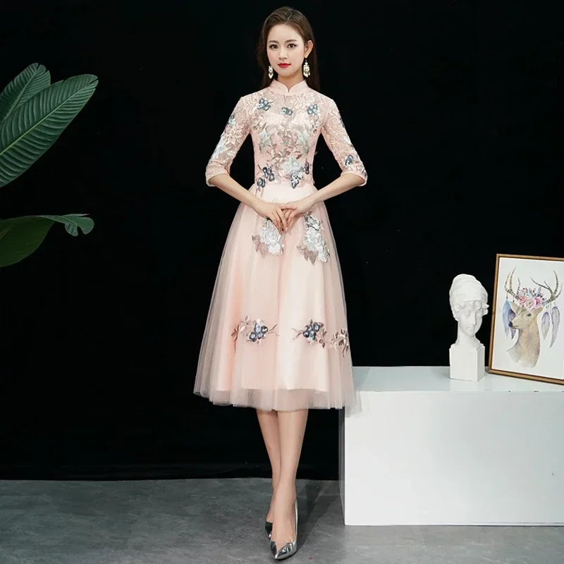 

Lady Party Dress Oriental Women's Lace Cheongsam Chinese Style Elegant Long Qipao Sexy Slim Wedding Gowns Vestidos XS-XXXL