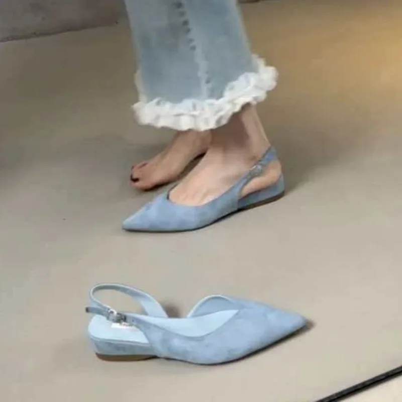 

New Wedge Heel Gentle Baotou Women's Simple Slip-on Back Trip Strap Shallow Mouth Pointed Toe Sandals