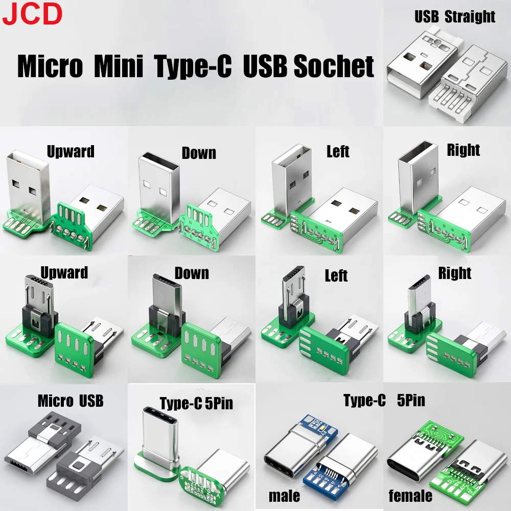 Micro Mini 5P Type-C USB To Dip PCB Converter Adapter 90 Degree Right Angle Breakout Board Repair Welding Socket Connector Port