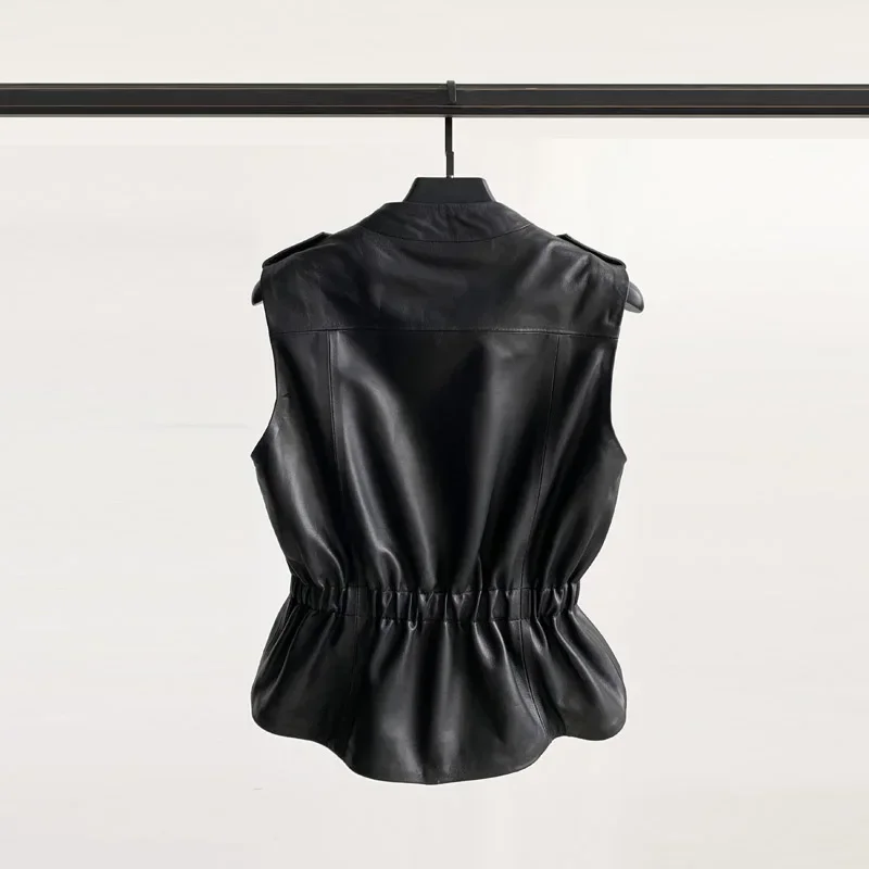 Tajiyane Lederen Vest Voor Dames Korte Echte Schapenvacht Vrouwen Vest Jas Mouwloze Lederen Jassen Elastische Taille Tops