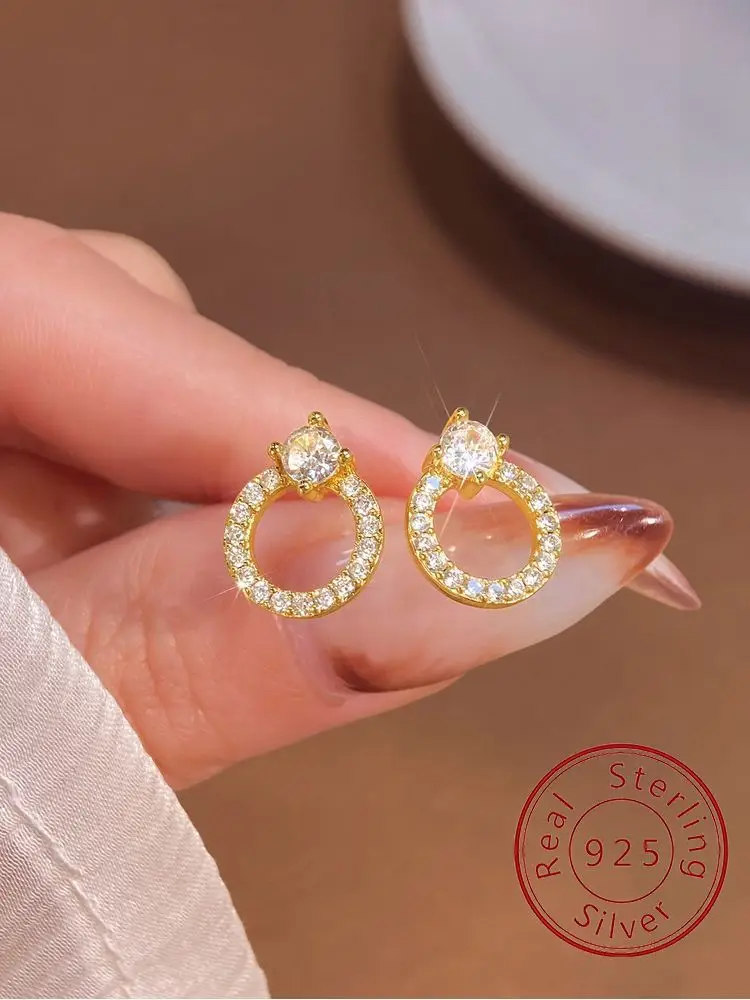 

925 Sterling Silver Cute Full Circle Earr Zircon Fashion Simple Earring For Women Anniversary Partyt High Quality Jewelry Gifts