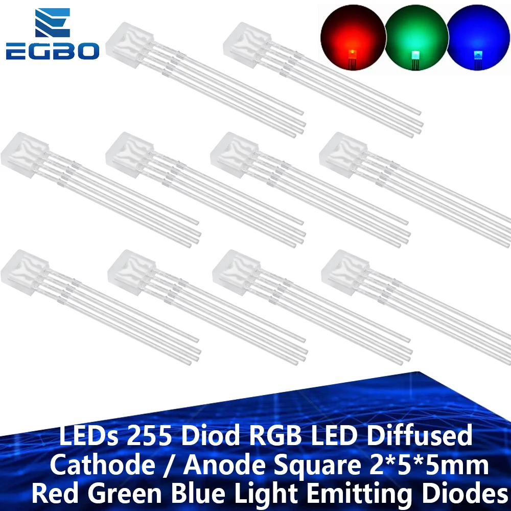 10PCS/100PCS LEDs 255 Diod RGB LED Diffused Cathode / Anode Square 2*5*5mm Red Green Blue Light Emitting Diodes DIY Diodo