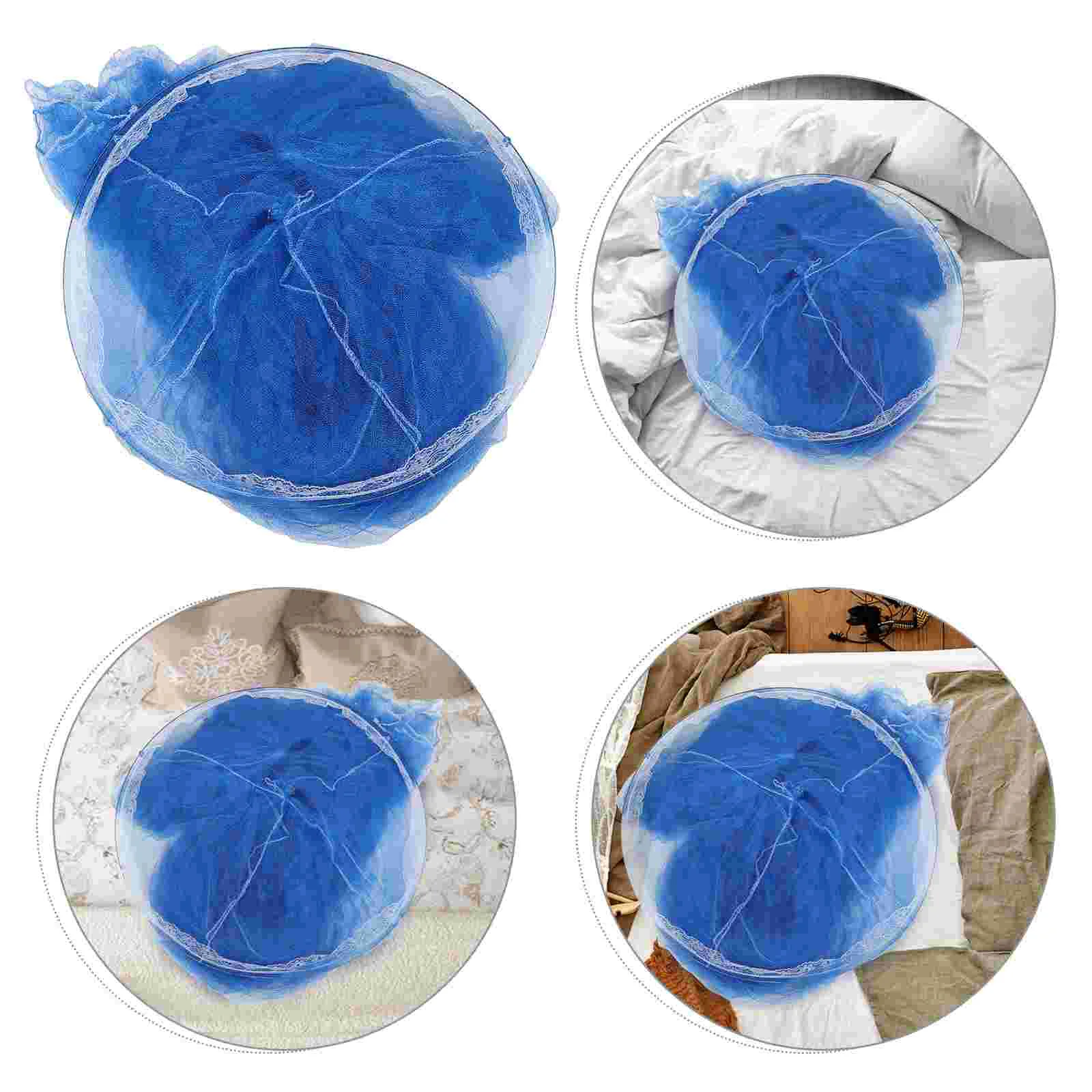 

Palace Round Tent Cot Bed Canopy Curtain Sky-blue Polyester Sleeping Tents Indoor Bedspreads