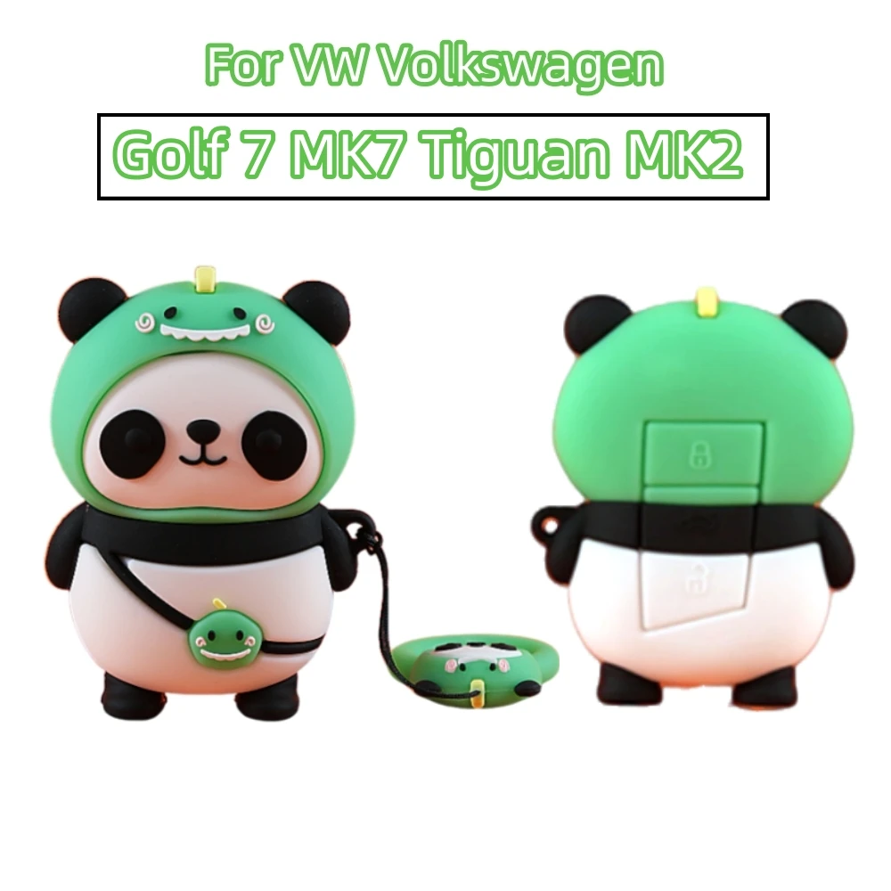 3 Buttons Car Silicone Gel Key Case Holder Cover For VW Golf 7 MK7 Tiguan MK2 Cute Dinosaur Panda Car Key Cover Portector Case