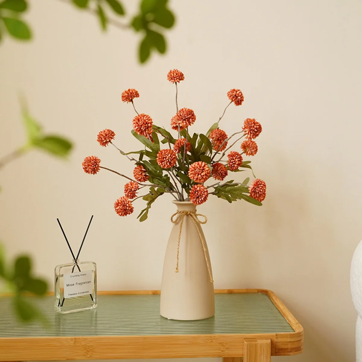 Fall Flowers Burnt Orange Faux Kiku Flowers Artificial Silk Mums Fall Floral Centerpiece Mini Balls Faux Stems For Vase Decor