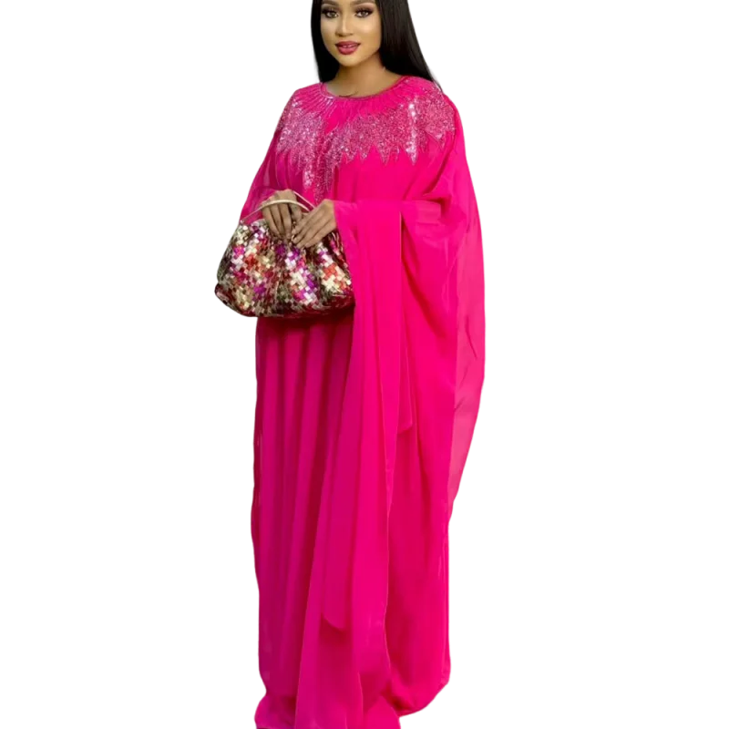 

African chiffon printed dress, classic style, wearing wedding party robes throughout the seasons