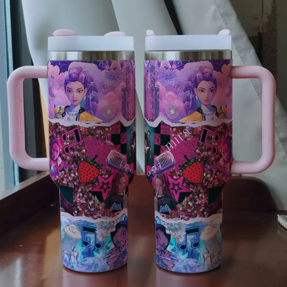 Botol minum vakum dan botol air berinsulasi 40oz bertema K-pop Devil Hunter, anime Rumi, Mira, Zoe, tersedia untuk anak laki-laki dan perempuan