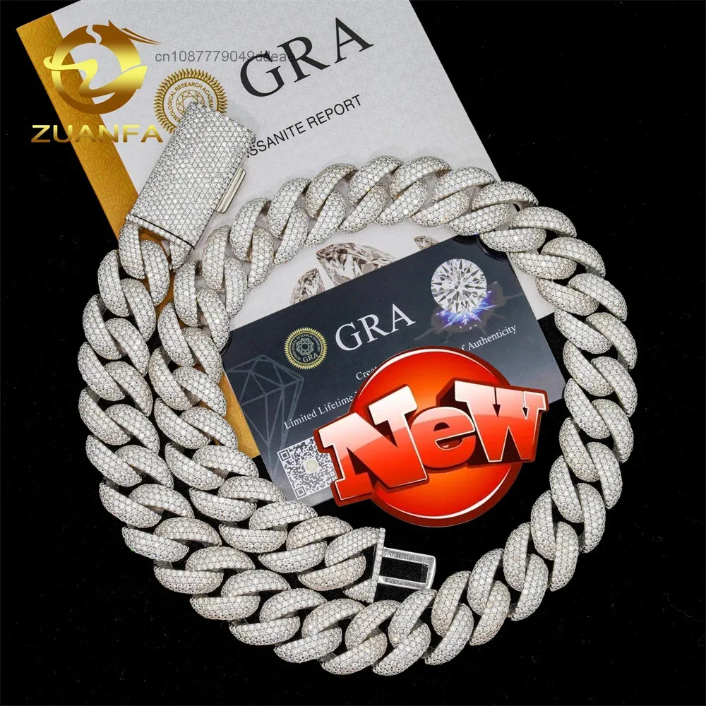 Jewelry Zuanfa Hip Hop 5 Rows Diamond Iced Out Cuban Link Necklace 925 Sterling Silver VVS Moissanite Cuban Link Chain..