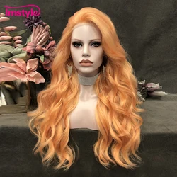 Imstyle Orange Perücke Synthetische Spitze Front Perücke Natürliche Wellenförmige Perücken Für Frauen Hitze Beständig Faser Lange Perücke Cosplay Perücken