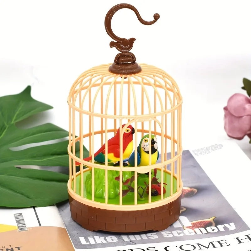 ألعاب قفص العصافير الصغيرة التي تعمل بالصوت ، ألعاب النقيق والأجنحة ترفرف الببغاء الحيوانات لعبة هدايا للأطفال الأطفال هدية الكريسماس