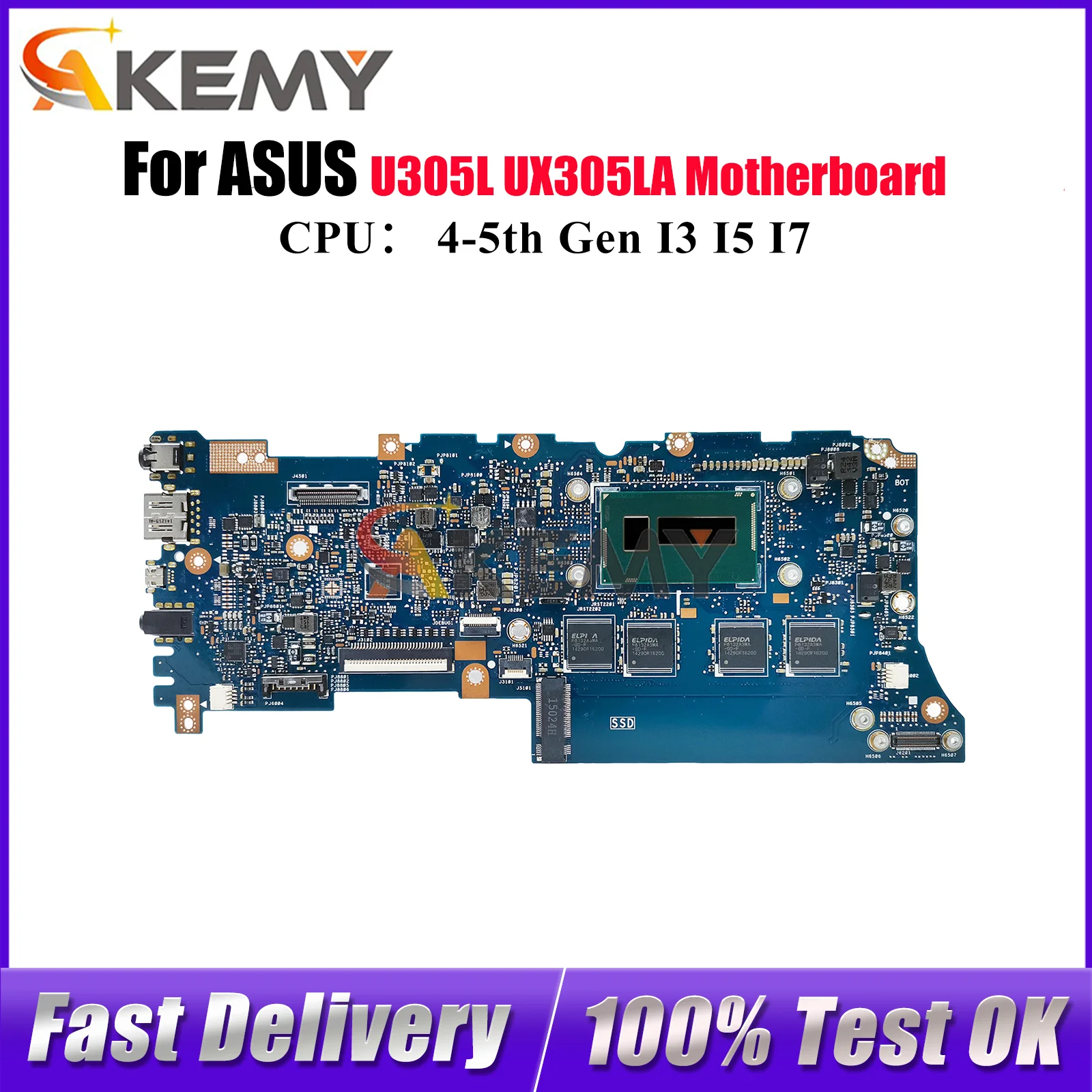

UX305LA Laptop Motherboard For ASUS ZenBook U305L UX305LA UX305L Notebook Mainboard With I3 I5 I7 CPU 100% tests OK fast ship