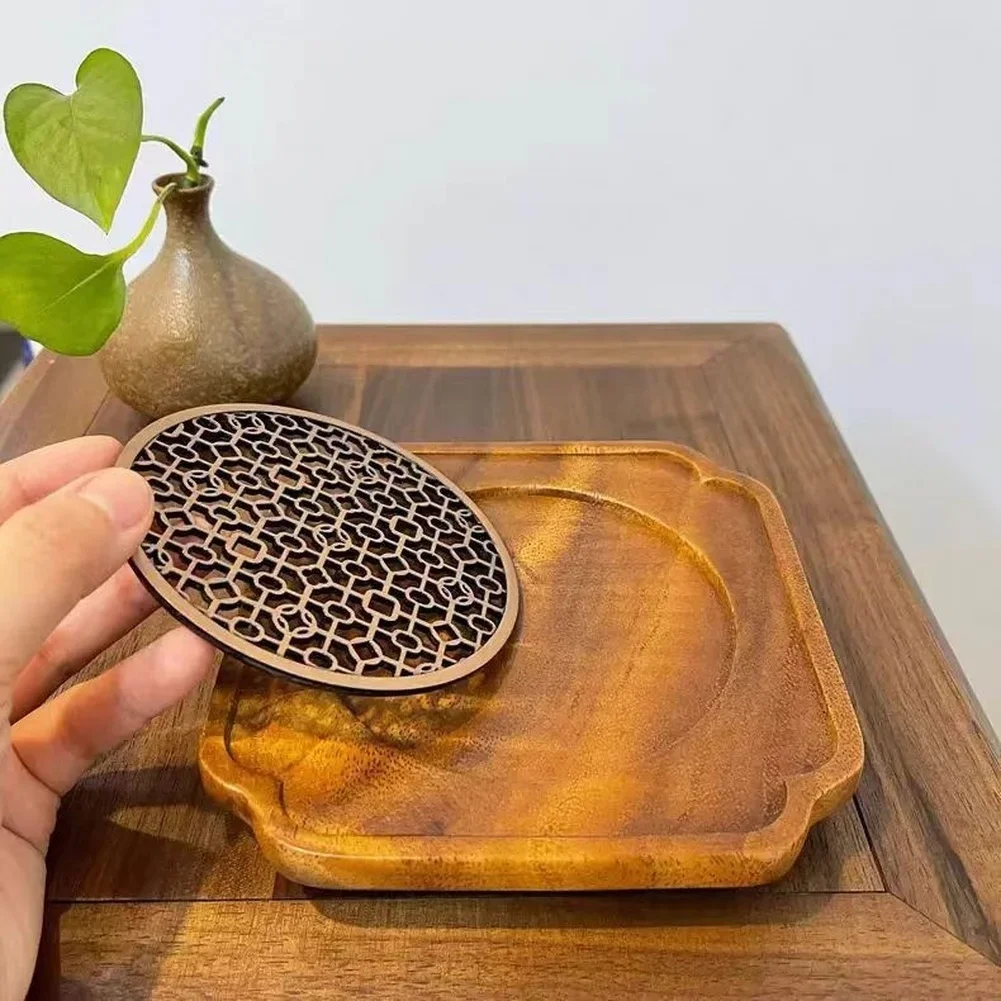Handmade Walnut Wood Tea Tray Featuring Chinese Style Lace Design for Tea Ceremony Pot Stand Natural Wood Teapot Holder