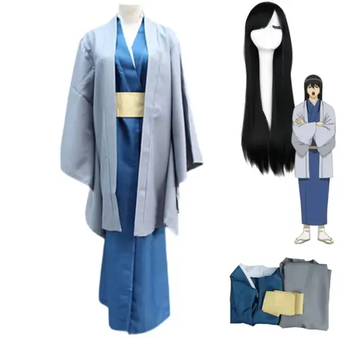 WAT99 애니메이션 GINTAMA Katsura Kotarou 코스프레 의상 일본 파란색 기모노 망토 성인 남성 여성 가장 무도회 카니발 New 2025