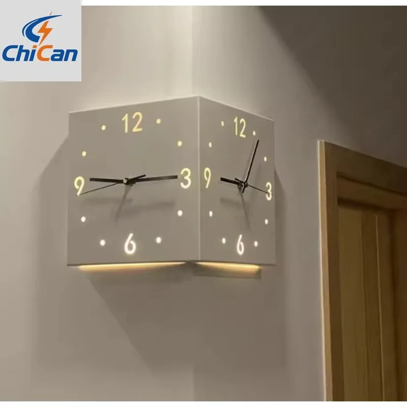 

【Hot】Modern corner double-sided wall clock, creative and simple living room, no punching, fashionable yang corner clock