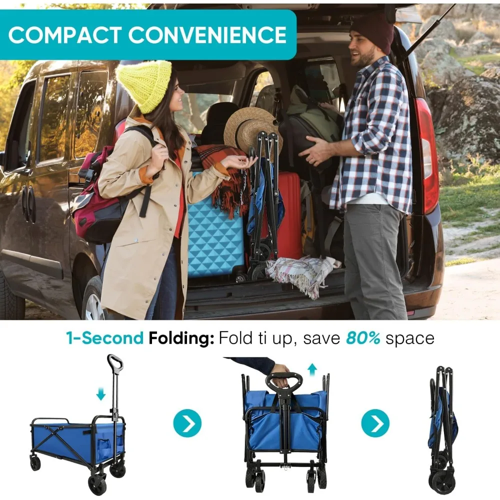 عربة محمولة قابلة للطي شديدة التحمل للشاطئ والأنشطة الخارجية والتسوق والتخييم بسعة كبيرة