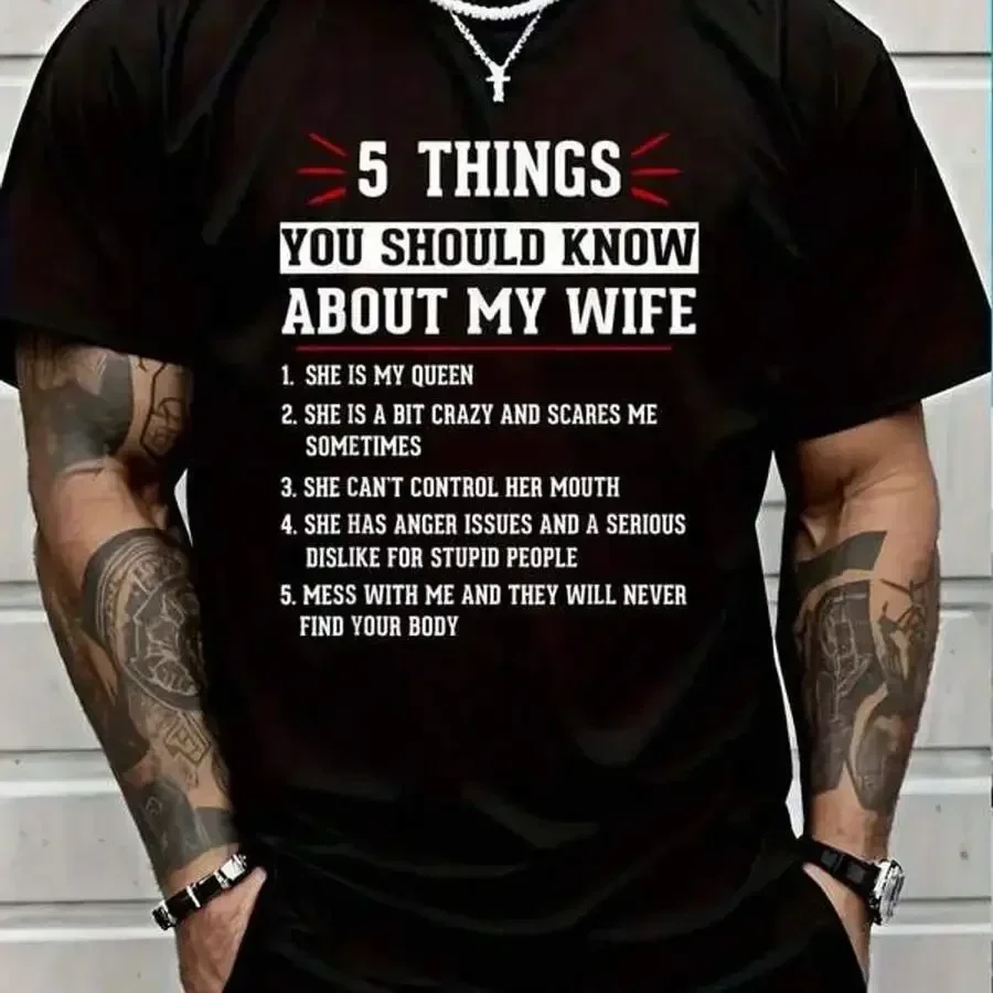 100% Cotton 5 Things You Should Know About Wife Funny Husband Love Wife T-Shirt Women's Men Graphic Tee