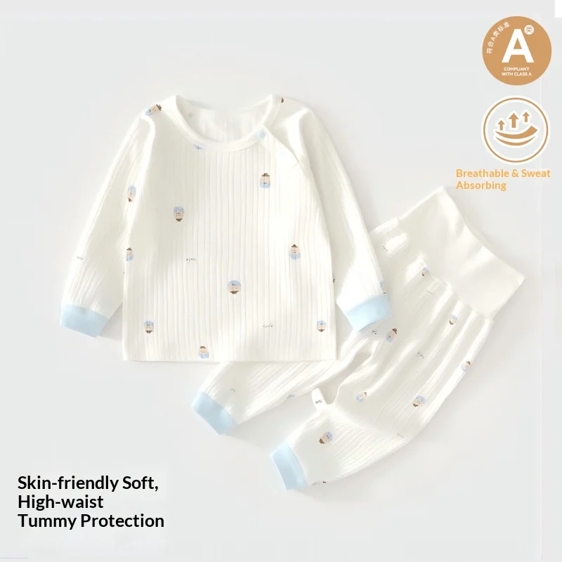 Baby High-Waist 2-Piece Set, 100% Cotton Belly-Cover Pajamas, Soft All-Season Sleepwear & Loungewear for Infants