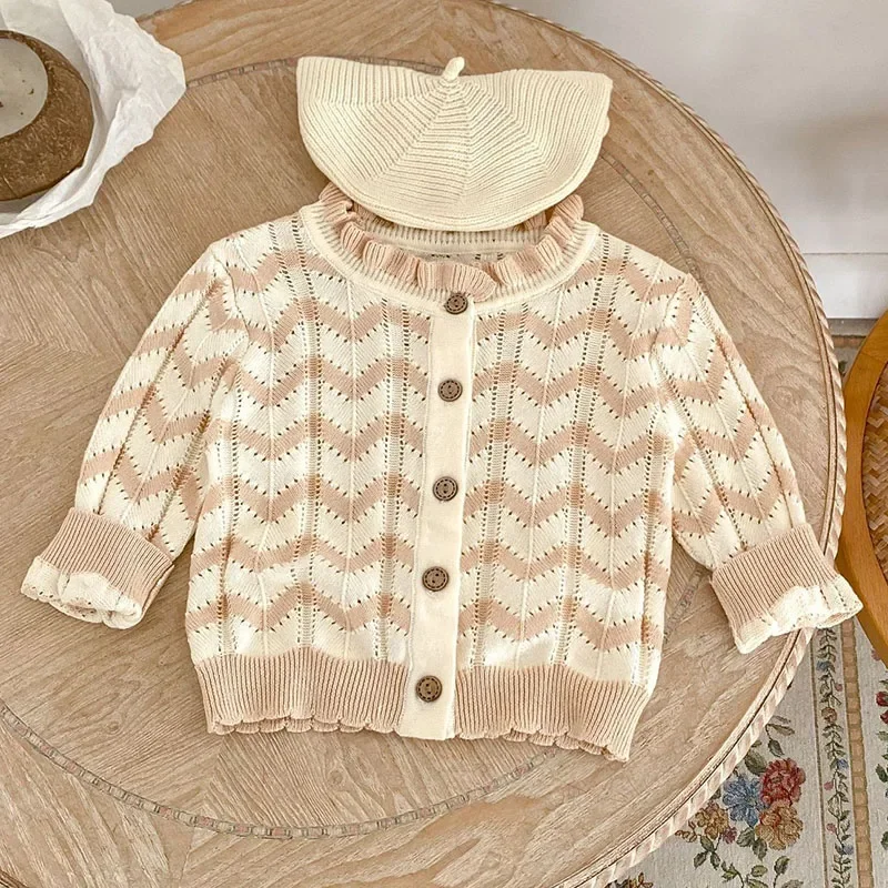 

2024 New Autumn Newborn Baby Girls Sweater Coat Long Sleeved Stripes Cardigan Infant Baby Girls Knitting Cardigan Sweater