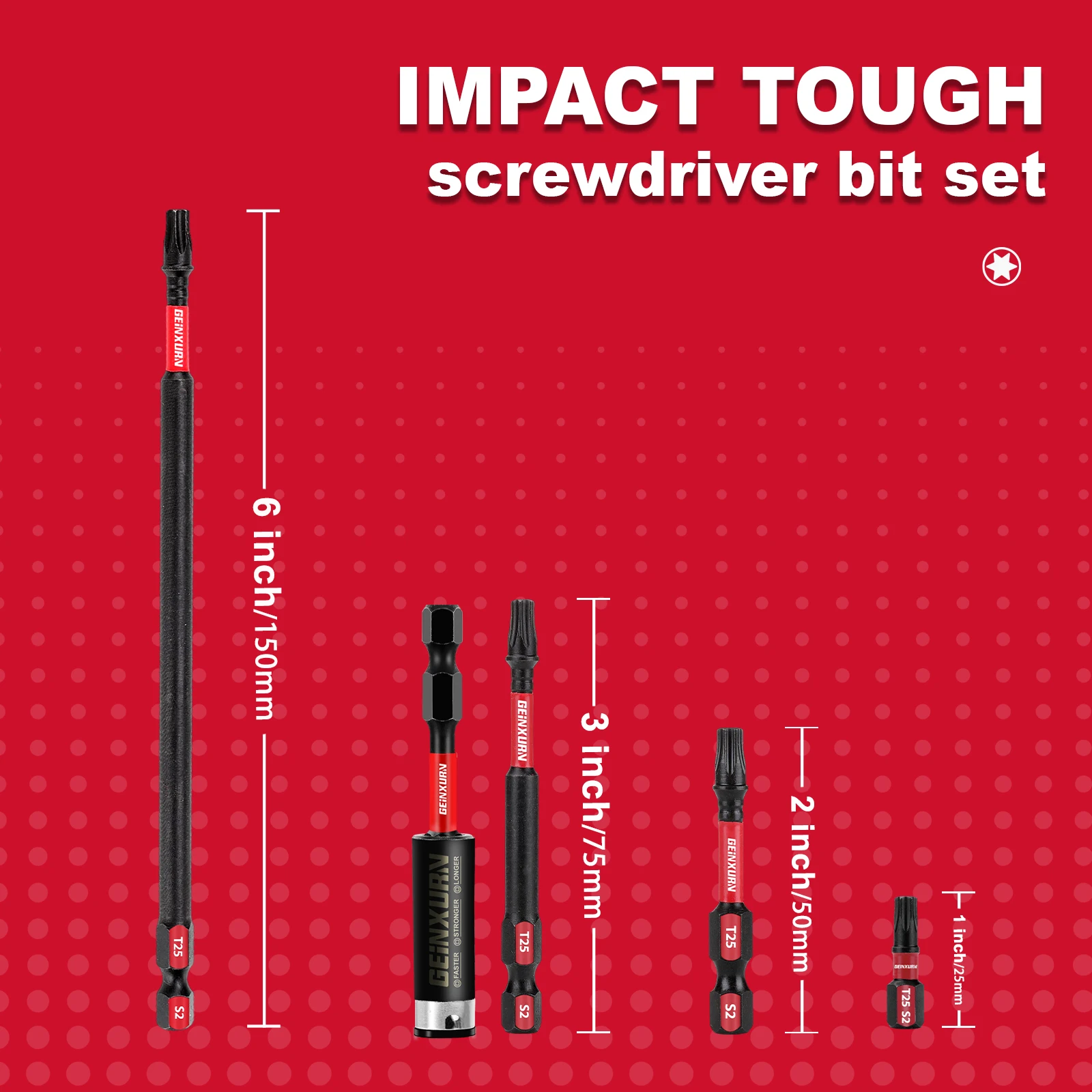 Geinxurn  T25 Torx Screwdriver Bit Set,Impact Tough Magnetic S2 Alloy Steel Star Bit with Storage Organizer