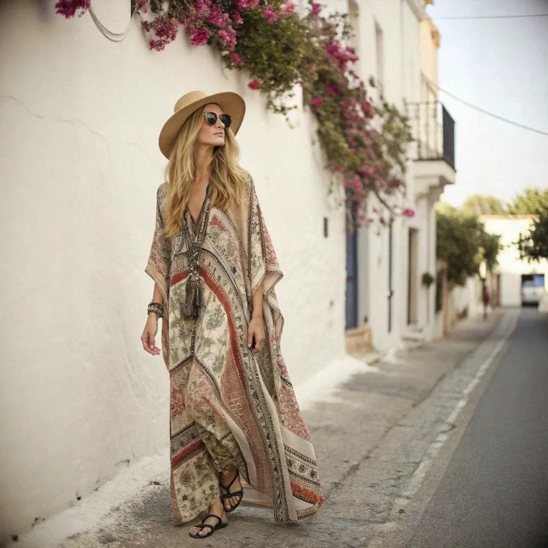 2026 New Bohemian Style Women's Beach Resort 3D Print Loose Dress