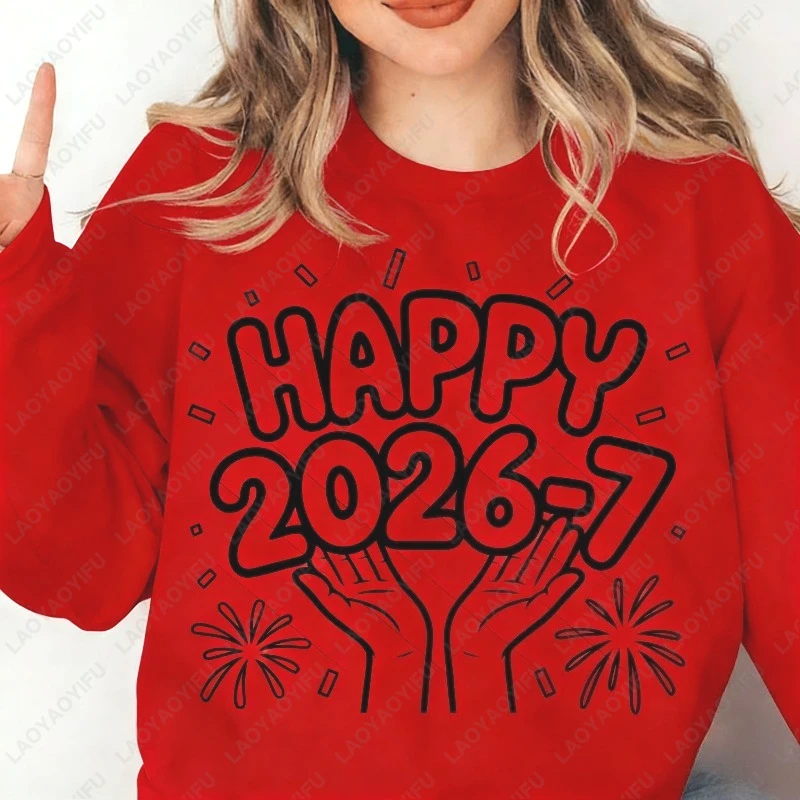 

Happy 2026-7 NYE New Years Eve Funny Six Seven Meme с принтом в стиле ретро, женский пуловер, винтажный наряд, креативная трендовая толстовка ropa mujer