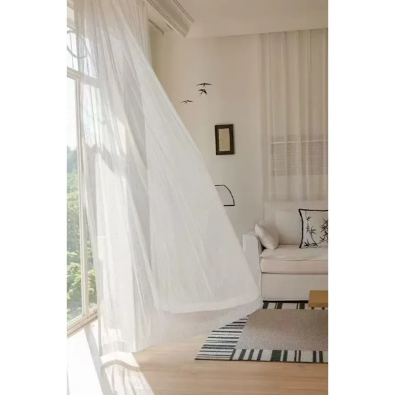 Modern Simple Style White Lines Light Luxury Elegant Crystal Hemp Curtains Living Room Bedroom Balcony Blackout Curtains