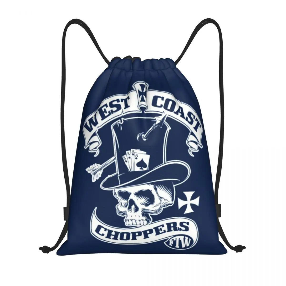 Custom West Coast Iron Motorcycle Cross Choppers Drawstring Backpack Women Men Gym Sport Sackpack Portable Shopping Bag Sack