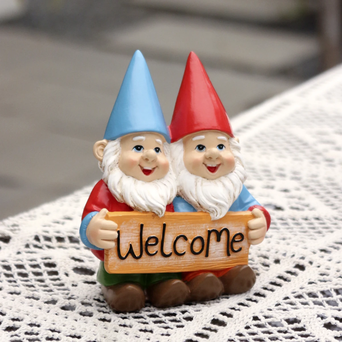 1 couple dwarf sign welcome, creative home desktop decoration ornament, bonsai statue