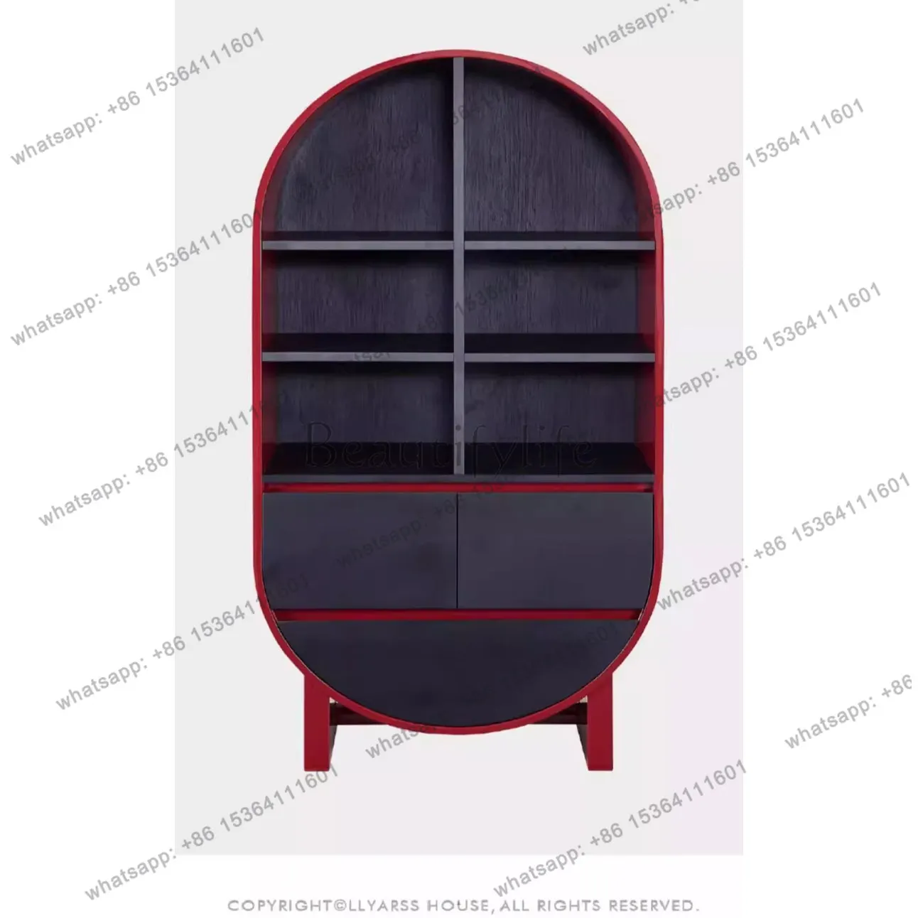 Restaurant red American retro modern wine cabinet storage arc inverted shelves