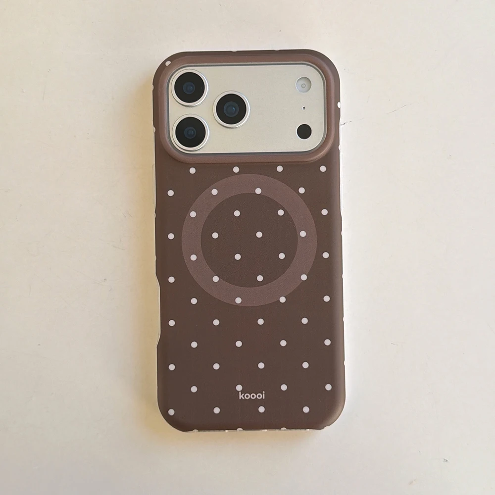 Luxuriöse braune weiße Polka Dot-Muster-Magnet-Handyhülle für iPhone 13, 14, 15, 16, 17 Pro Max, stoßfeste, niedliche Abdeckung für Magsafe-Hülle – Detail 24