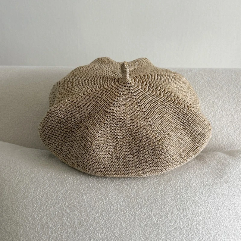 Koreanische einfache gekräuselte Strickmütze für Damen, Frühling und Herbst, dünne atmungsaktive achteckige Malermütze, elegante Newsboy-Kappe – Detail 7