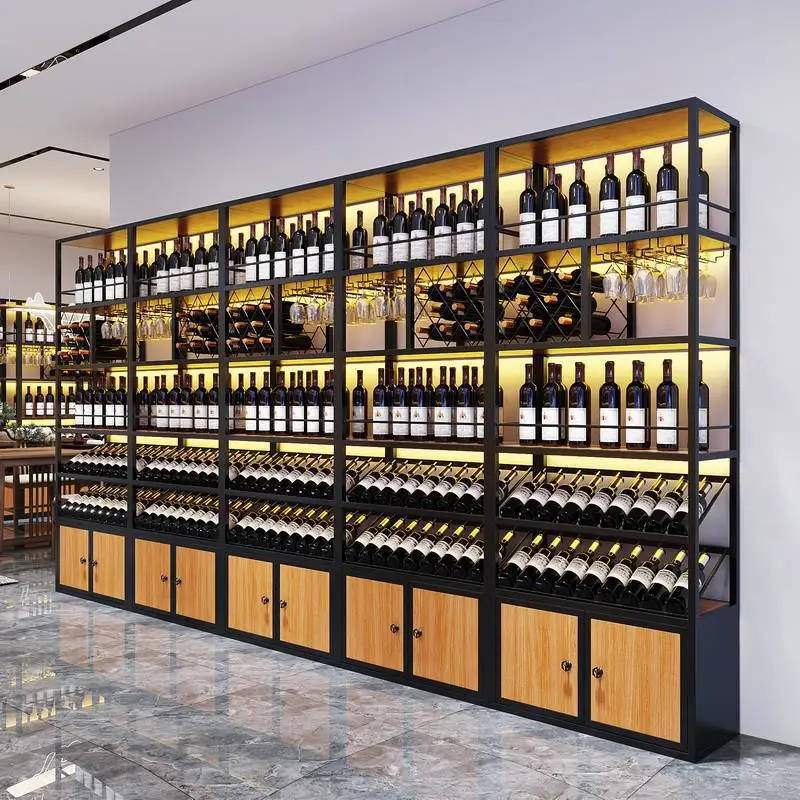 Commercial iron wine rack, wall-mounted storage rack, winery wine cabinet, home wine cellar, living room floor-standing display
