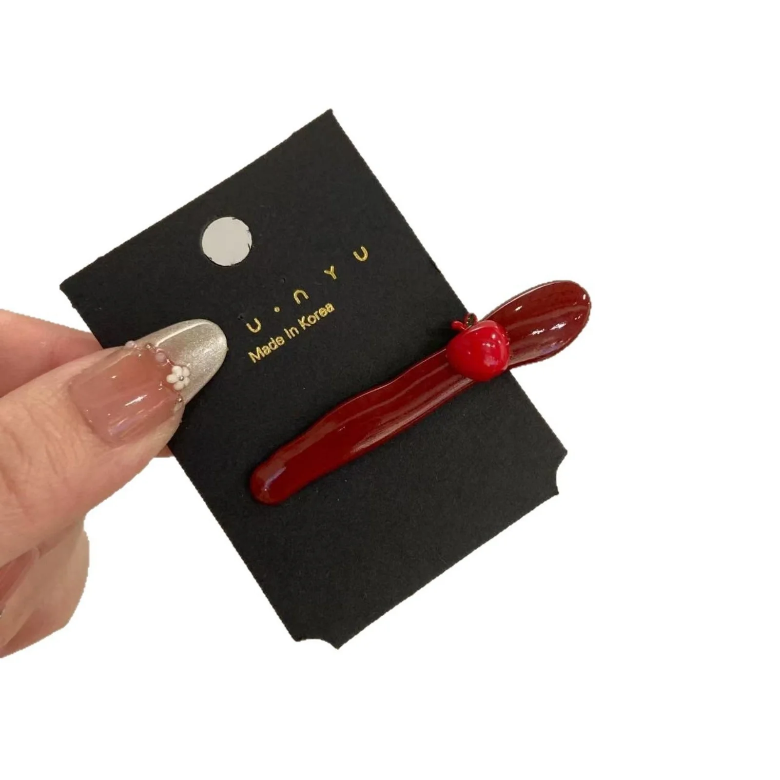 2-teiliges rotes Apfel-Haarspangen-Set, niedliche Haarnadeln mit Fruchtmotiv, glänzendes rotes Haar-Accessoire für Frauen, bezaubernde modische Haardekoration – Detail 7