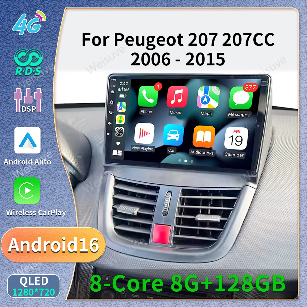 Car Radio For Peugeot 207 207CC 2006 2007 2008 2009- 2015 Android wireless CarPlay Auto intelligent systems autoradio Multimedia