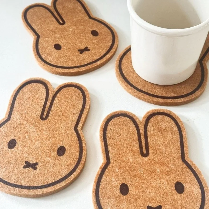 Miffy porta-copos de feltro, porta-copos de café reforçados, tapete de chá fofo, resistente a altas temperaturas, anti-escaldadura, almofadas de isolamento térmico