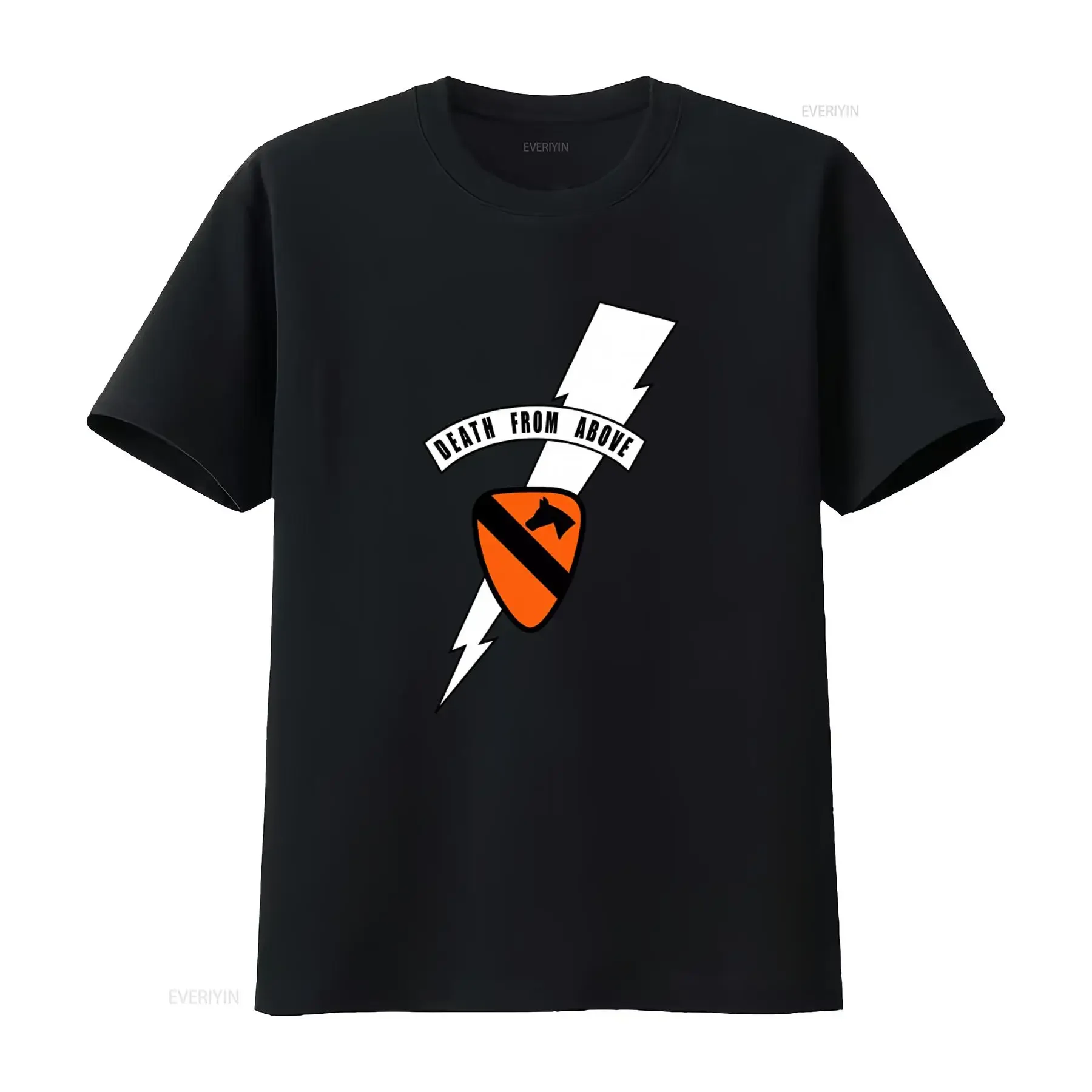 Death From Above T Shirt Bold Design with Shield Horse Head Lightning Bolt Perfect for Apocalypse Now Fans vintage Washed