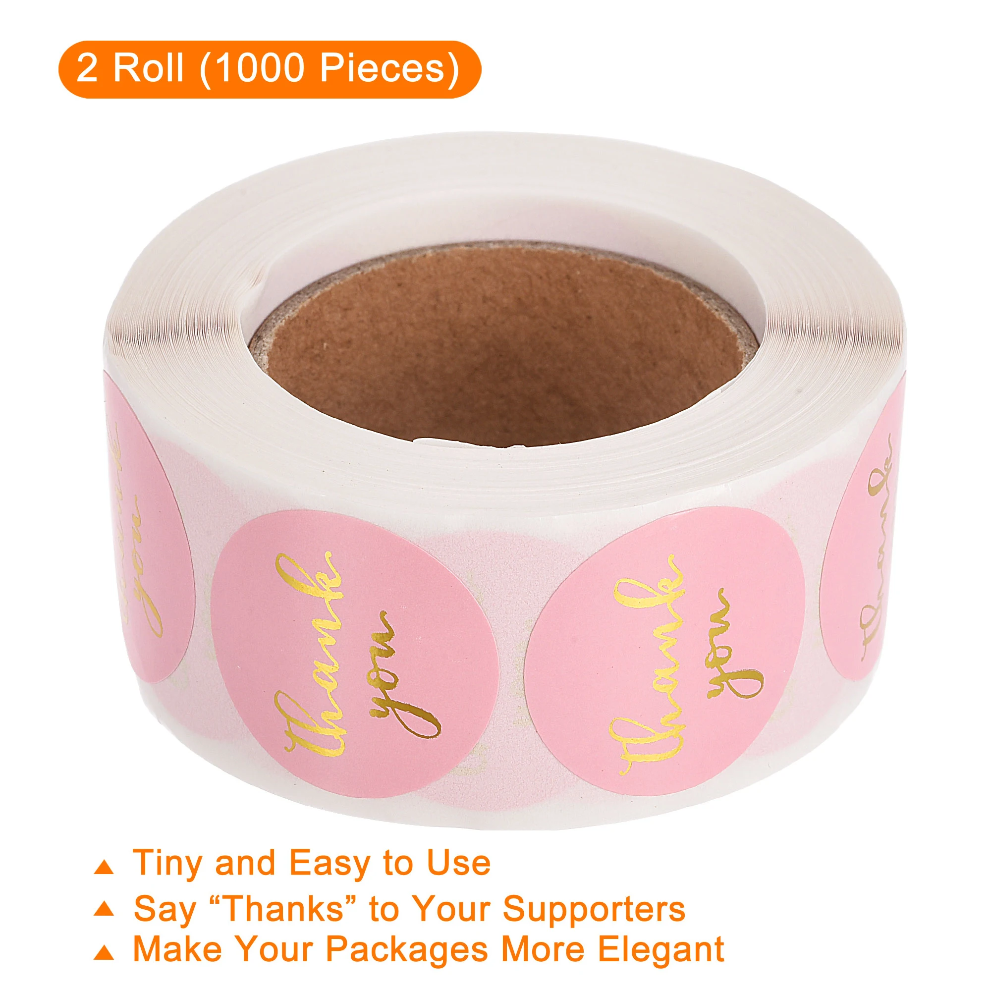 2 ม้วนสติกเกอร์ขอบคุณม้วน 1 นิ้ว 1000 ชิ้นป้ายสีชมพูสําหรับแพคเกจซองจดหมายกล่องเค้กขนาดเล็กธุรกิจงานแต่งงาน