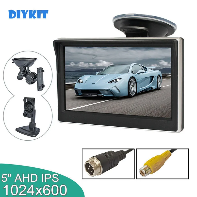 DIYKIT 1024*600 5inch IPS AHD Car Rear View Monitor Parking Backup Monitor with Suction Cup and Bracket for MPV SUV Horse Lorry