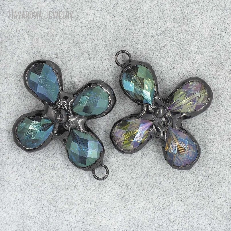 10Pcs Solder Flower Crystal Cross Charm Necklace Pendant Jewelry Making Supply Craft Findings for Keychain