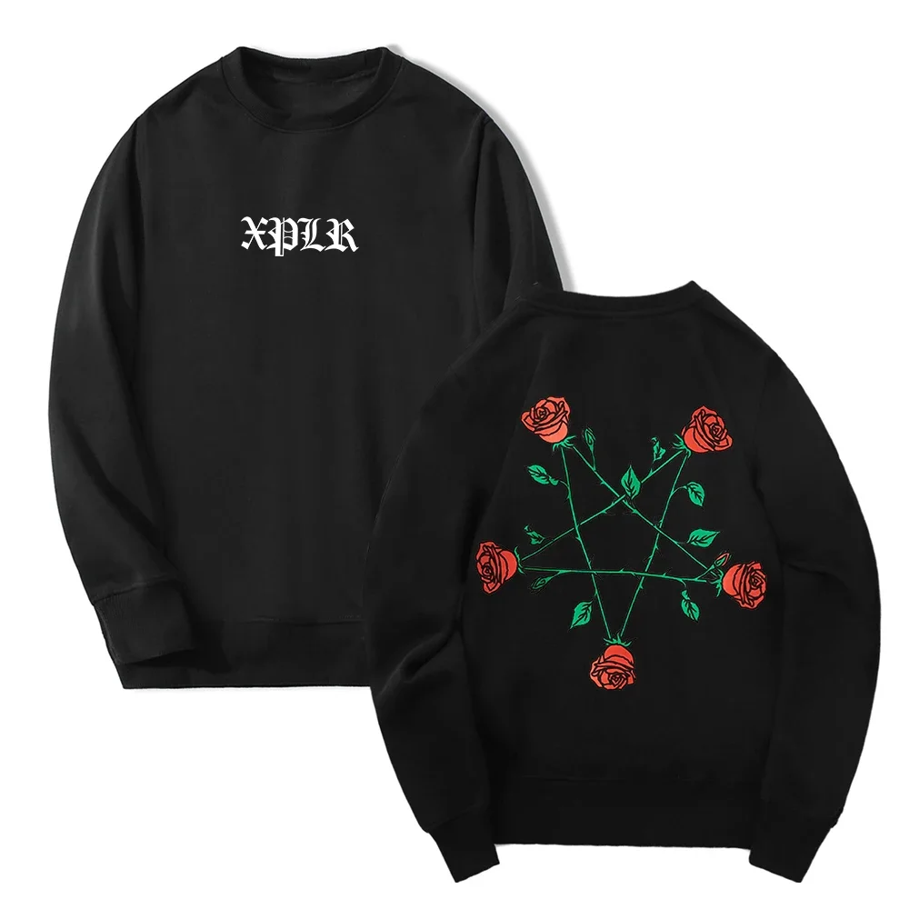 XPLR-Moletom Unissex com Pentagrama e Rosas para Homem e Mulher, Streetwear com gola redonda, Manga Comprida, Roupas Casal, Sam e Colby