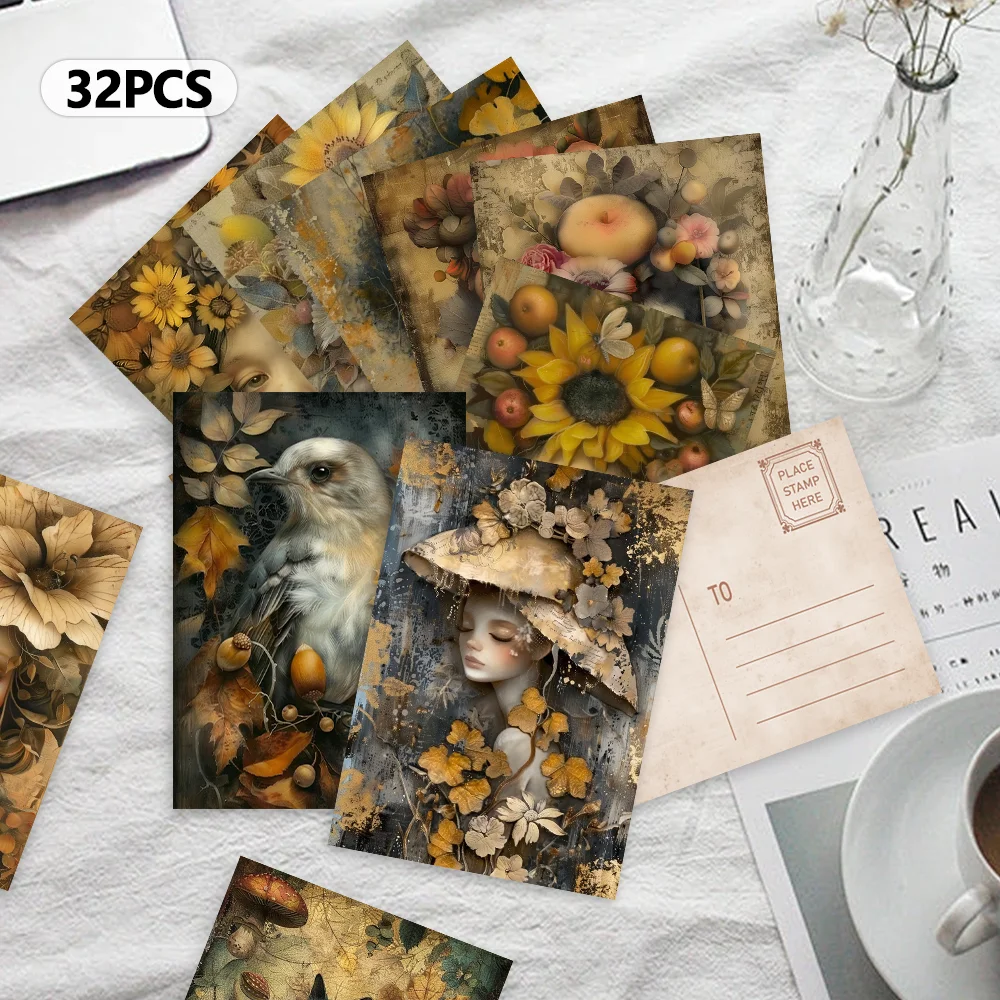 32 Stück Postkarten, Natur-Fantasy-Illustrationen, Schlafzimmerdekoration, Wandaufkleber, Nachrichtenkarten, Grußkarten, Gedenkpostkarten