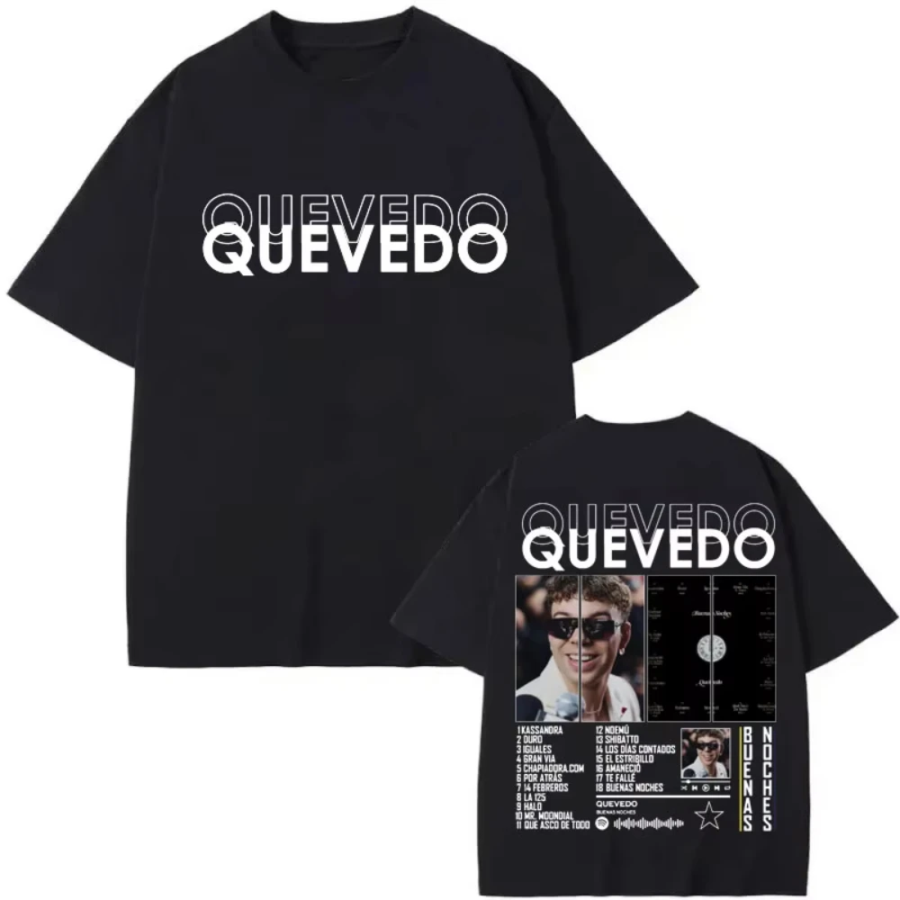 Camiseta de rapero QUEVEDO Buenas Noches Album Merch, camiseta de gran tamaño a la moda de alta calidad, pantalón corto informal para hombre y mujer, camisetas de manga