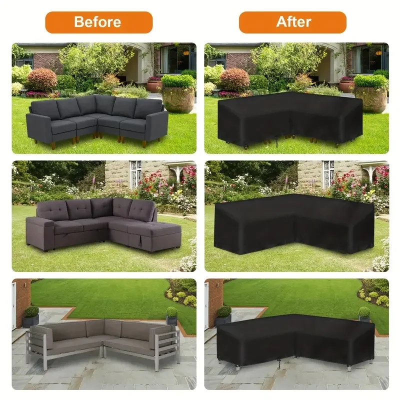 غطاء أريكة مقطعي على شكل حرف V من قماش أكسفورد المقاوم للماء شديد التحمل مع غلاف كامل وإغلاق برباط