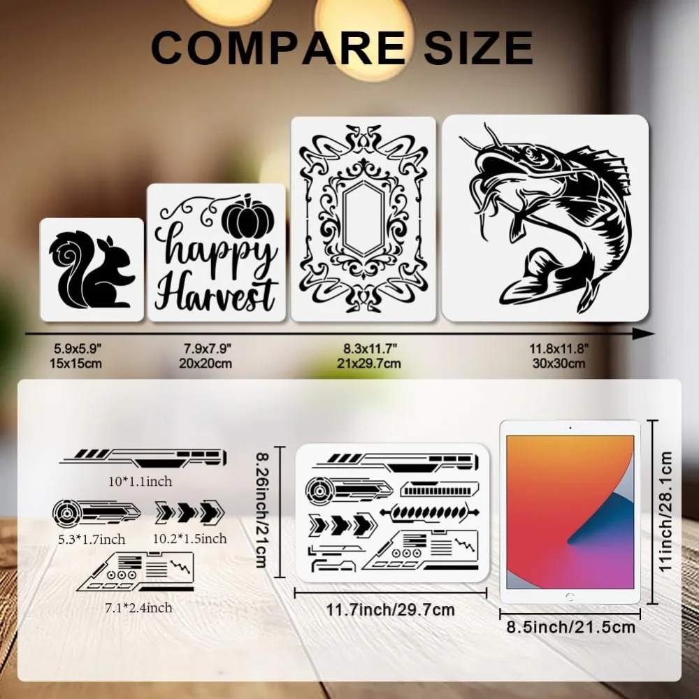 Charging Grid Stencil Electronic Symbols Art Craft Stencils 11.7×8.3inch Reusable Mechanical Cyber Template Set