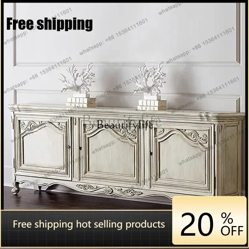 Factory Direct  American retro complete light luxury oak dining side cabinet household home design carved side cabinet