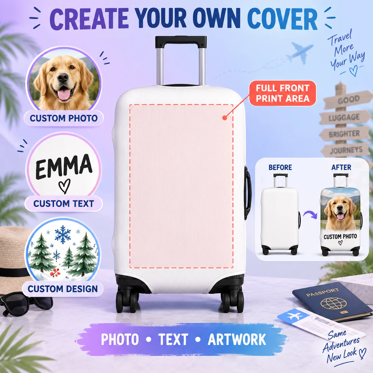 Custom Customize Logo Luggage Cover Elastic Your Design Here Travel Suitcase Protective Covers Suit For Luggage Supplies