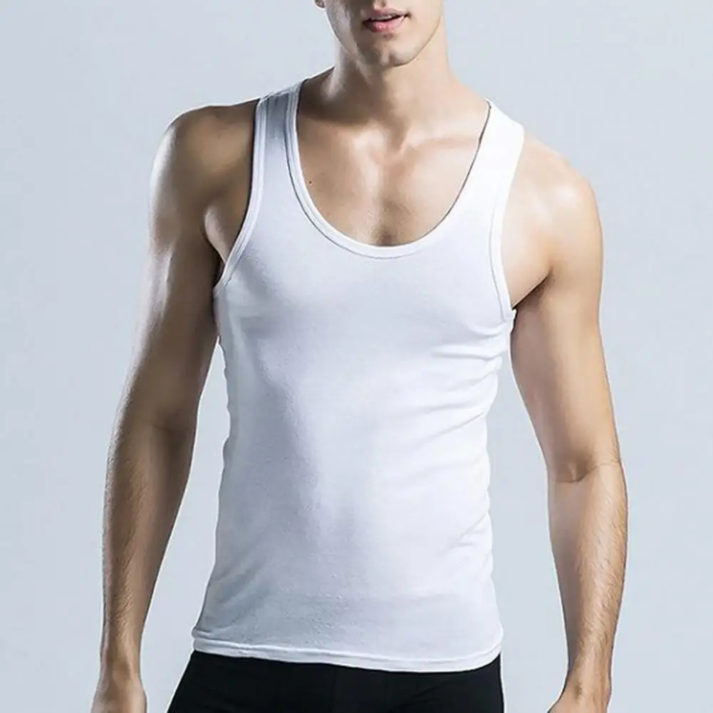 Men Summer Sport Vest O-Neck Sleeveless Fitness Vest Slim Fit Solid Color Tank Top Stretchy Pullover Tops Streetwear