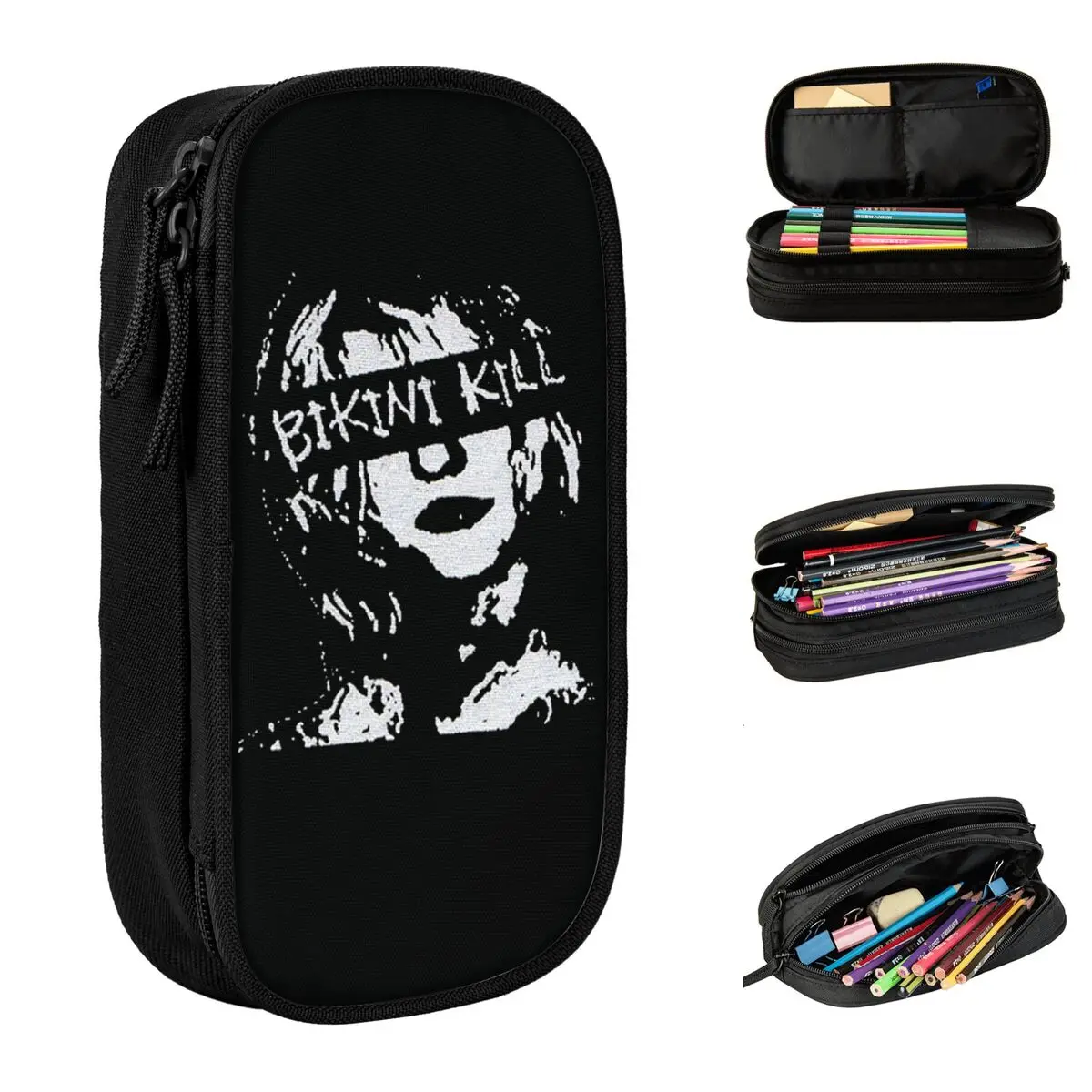 The Woman Is Sad Punk Rock Band Pencil Case Bikini Kill Funny Portable Pencil Pouch Boy Girl Zipper Aesthetic School Pencil Case