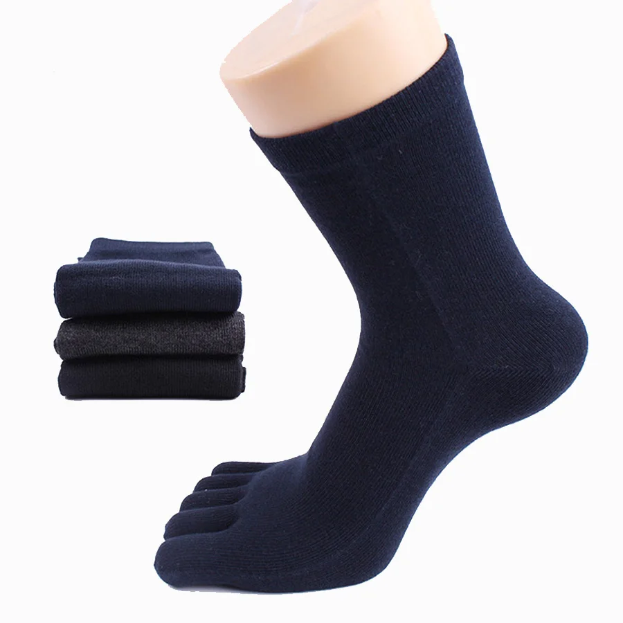 

5 Pairs Business Casual Man Dress Socks with Toes Solid Black White Knitted Cotton Short Toe Socks High Quality 5 Finger Hosiery