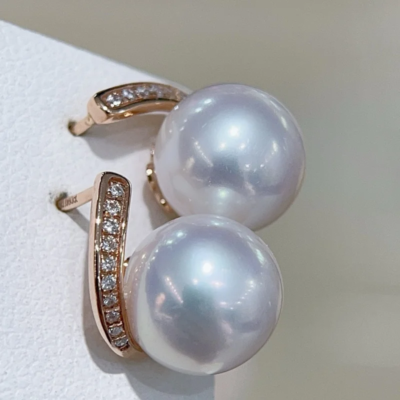 

SGARIT Gold Earring Jewelry 9-10mm 18k Gold Diamond Setting Edison White Round Pearl Stud for Women Fashion Birthday Gift SE43